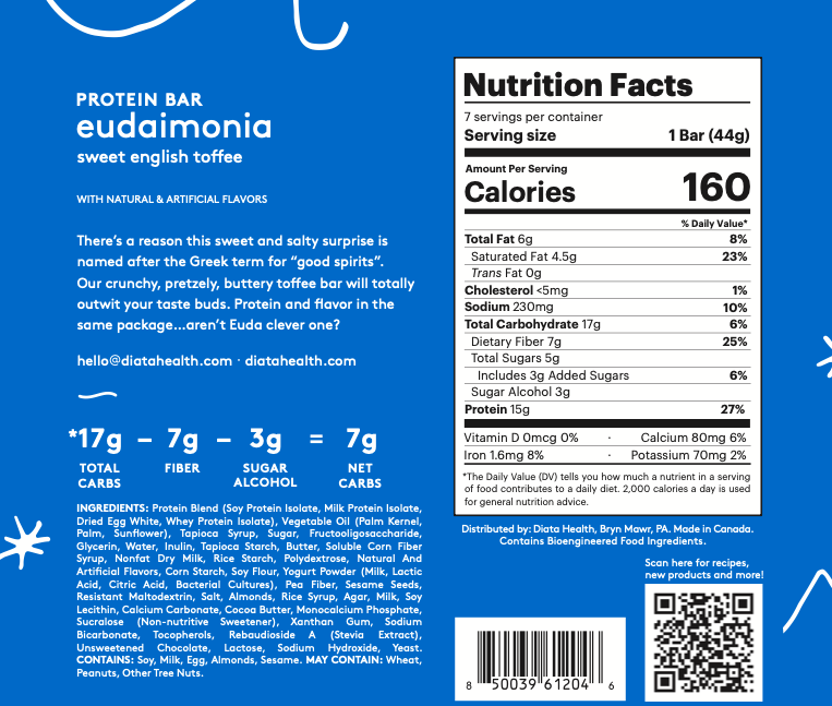 EUDAIMONIA | sweet english toffee | 7 Protein Bars